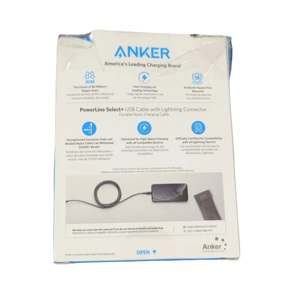 Pp7O Anker PowerLine Select+ USB-A to Lighting Apple Fast Charge Cable 6ft - Blk
